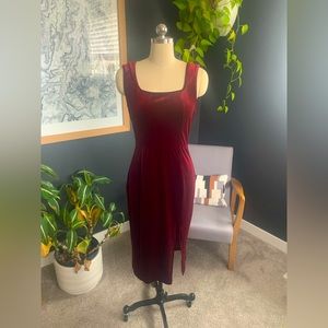 Burgundy velvet like slit dress M